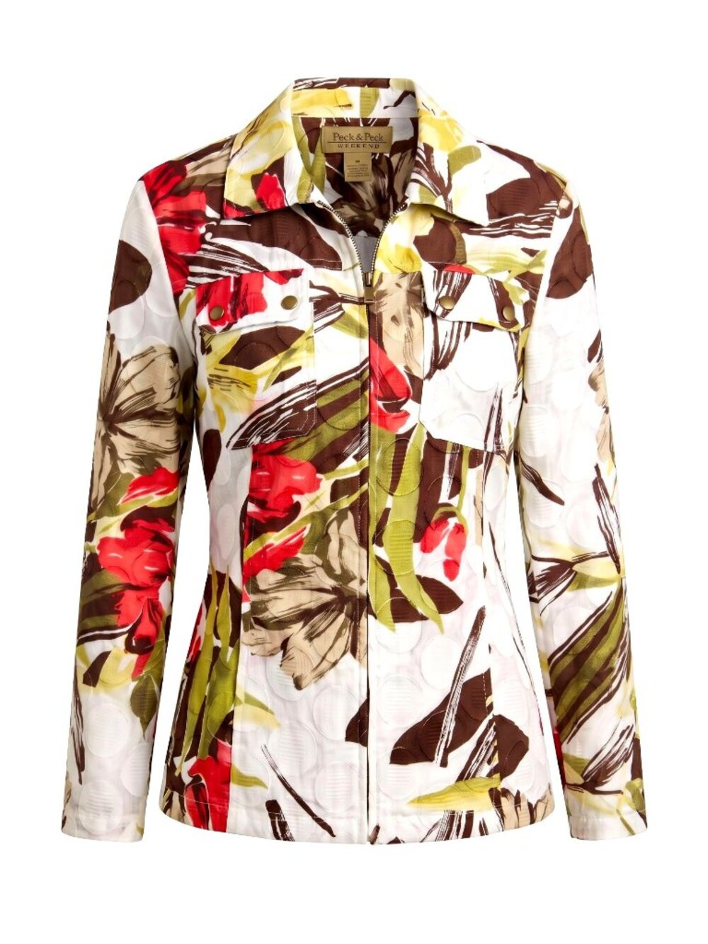 Peck & Peck Weekend Womens M Floral Cotton Zip Jacket Quilted Lightweight EUC